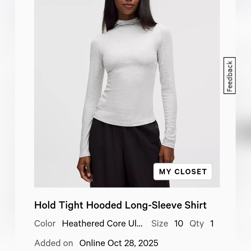NWOT Lululemon Hold Tight Long-Sleeve Shirt Hoodie— Heathered Light Gray